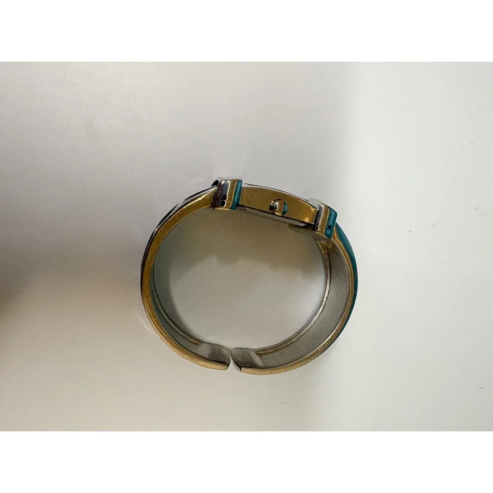 Terner Silver Tone Giraffe Print Dial‎ Cuff Bangle Watch Black Enamel Mosaic